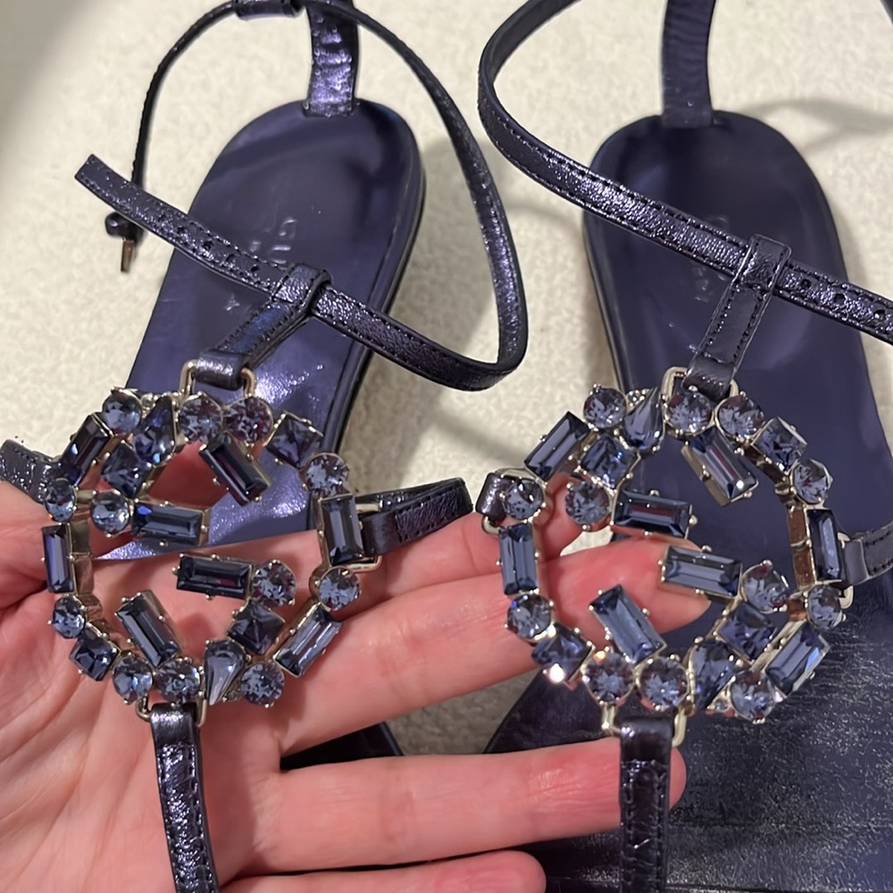 GUCCI Rare metallic leather sparkle glitter Crystal GG Thong Sandal size 6